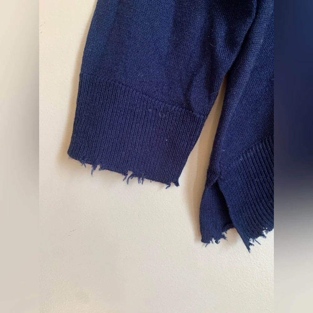 Kerisma wool blend sweater navy blue thin soft distressed edges capsule basic
